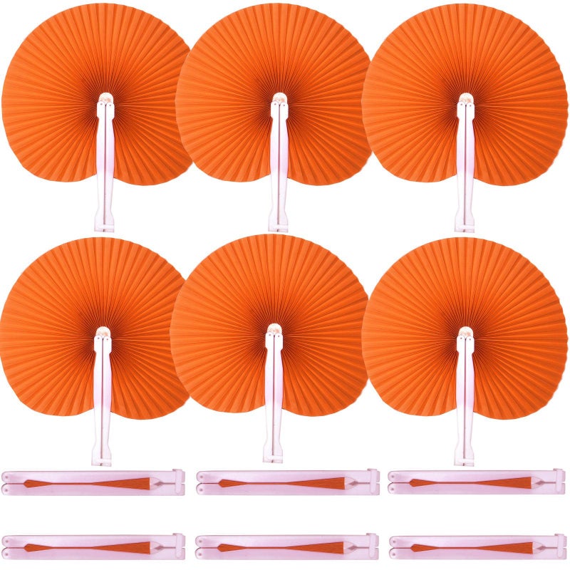 Bestage 20 Pieces Decorative Paper Folding Hand Fans Handheld,Orange Round Wedding Foldable Fans Chinese and Japanese Fans Bulk for Bridal Guest Church Party Favors Dancing Birthday DIY - Image 1